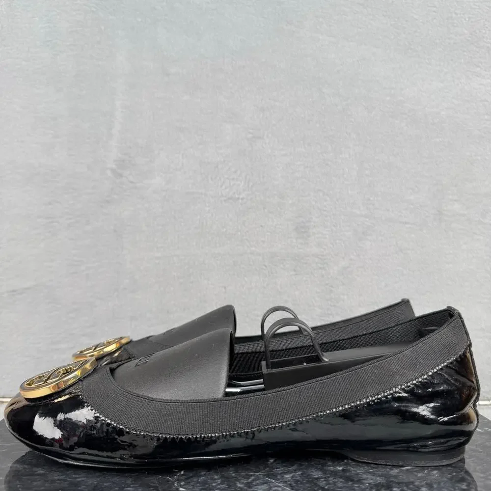 Tory Burch Caroline Black Patent Leather Flat Ballet Shoes Women’s Size 6.5M US